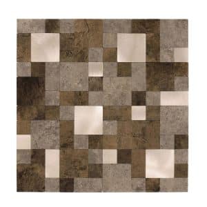 Dalsys Selbstklebende Fliesen 1m² 11 Stück Steinoptik Quadrate Braun Mix Gold