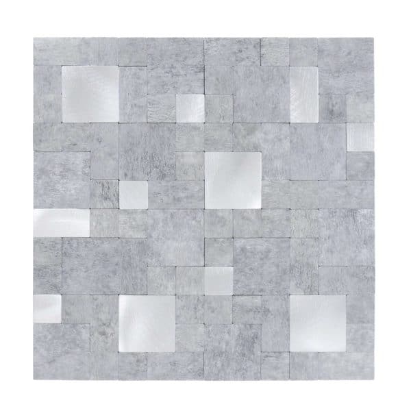 Dalsys Selbstklebende Fliesen 1m² 11 Stück Steinoptik Quadrate Hellgrau Silber