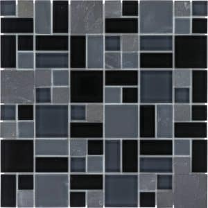 Mosaikmatte Glas & Schiefer Black Block 30 cm x 30 cm